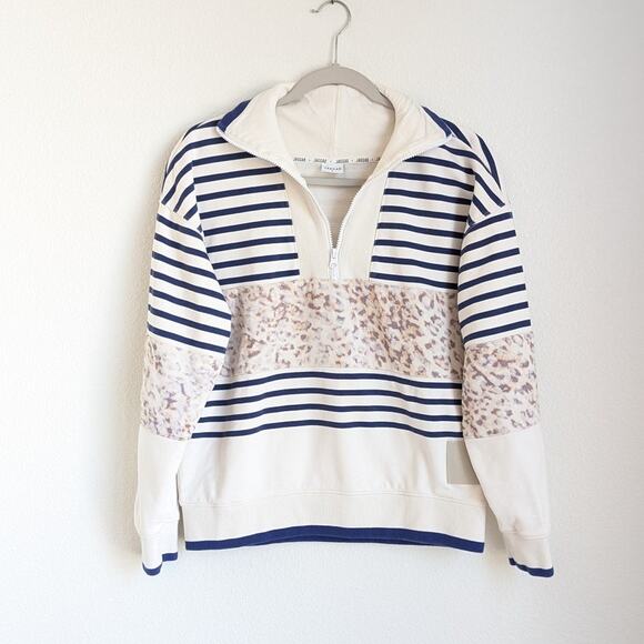 Jaggad Palmer Animal Print Striped Half Zip-Neck Logo Sweatshirt, size S - Picture 1 of 8